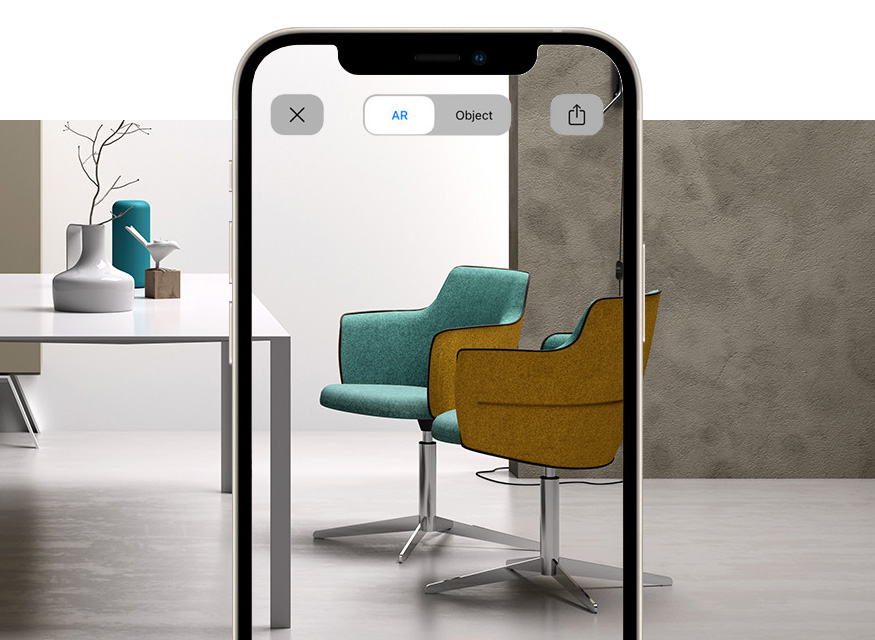 Gemeinschaftsstuhle, Burostuhle, Wartezimmersofas und -tische mit Augmented Reality