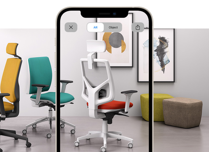 Burodrehstuhl mit weiss netz und minimalem design mit Augmented Reality Active-RE