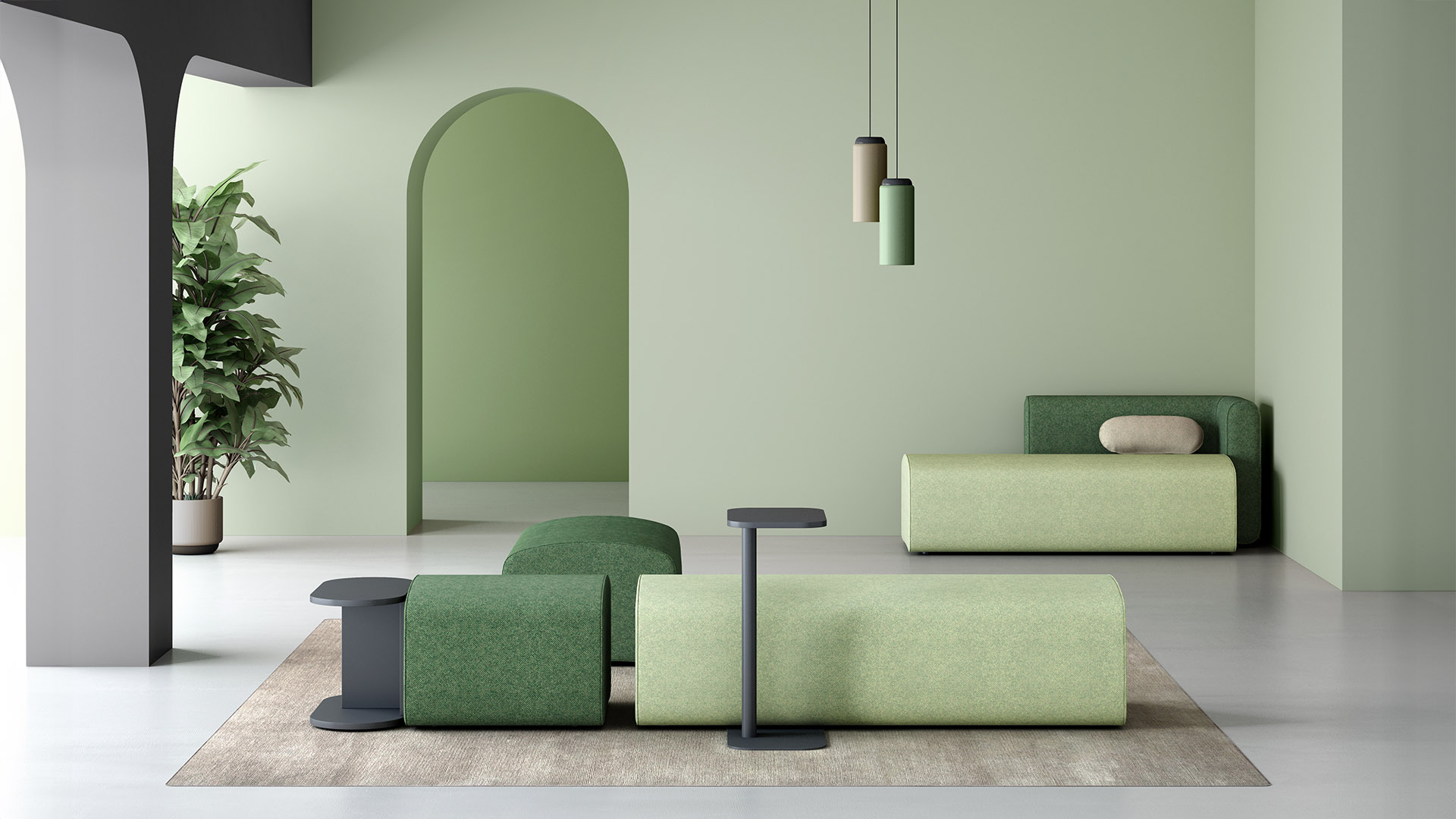 Pouf plus sofa modulare fur farbiger halle lounge Noa